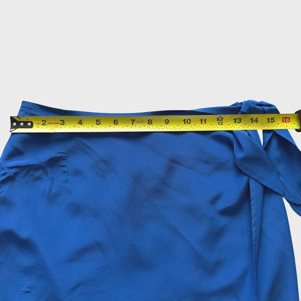 Hugo Buscati Milano Vintage Royal Blue 100% Silk Blazer Wrap Skirt Suit Set 2 4